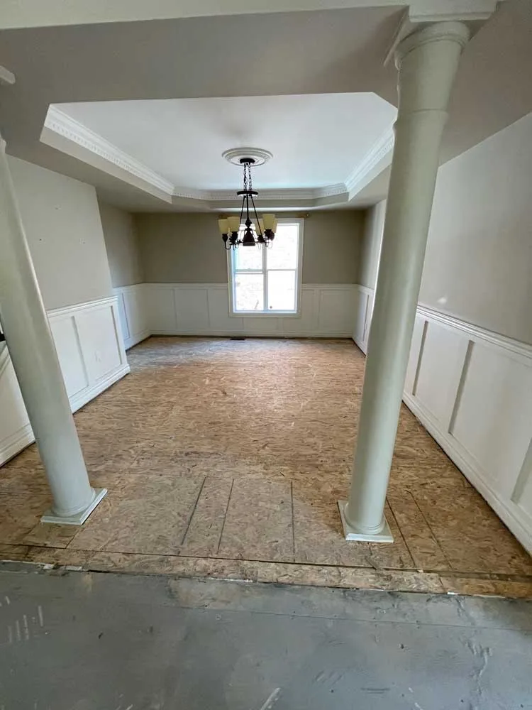 Same dining room with the hardwood floor removed